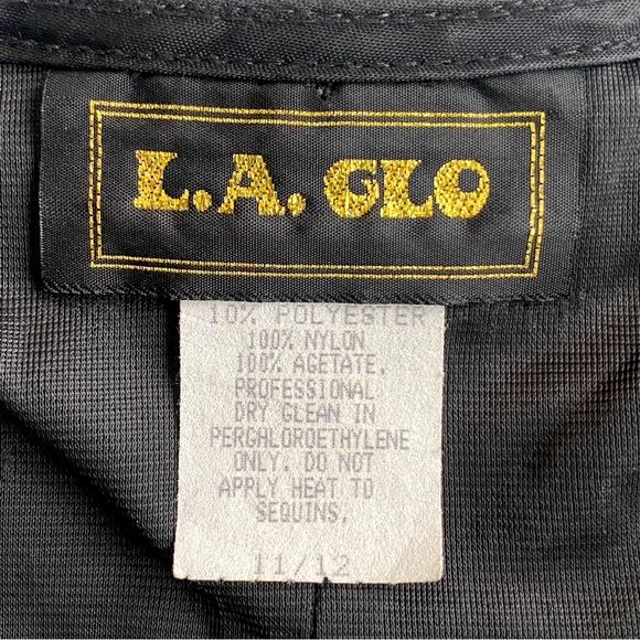 Vintage 90s Black Sequin Lace Mini Dress Long Sleeves Sexy Bodycon Stretch - Picture 6 of 6